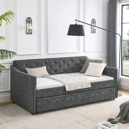 Twin Size Daybed with Twin Size Trundle Upholstered