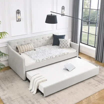 Twin Size Daybed with Twin Size Trundle Upholstered