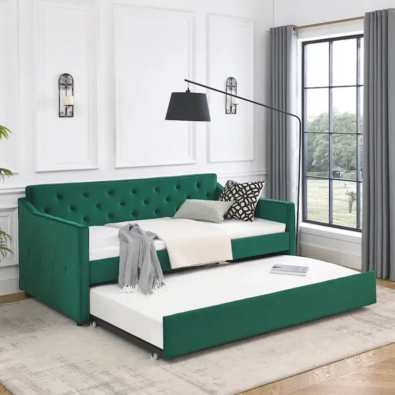 Twin Size Daybed with Twin Size Trundle Upholstered