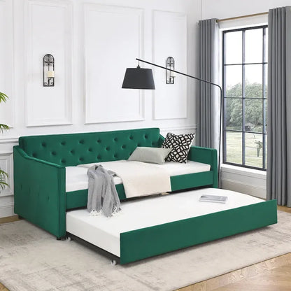 Twin Size Daybed with Twin Size Trundle Upholstered