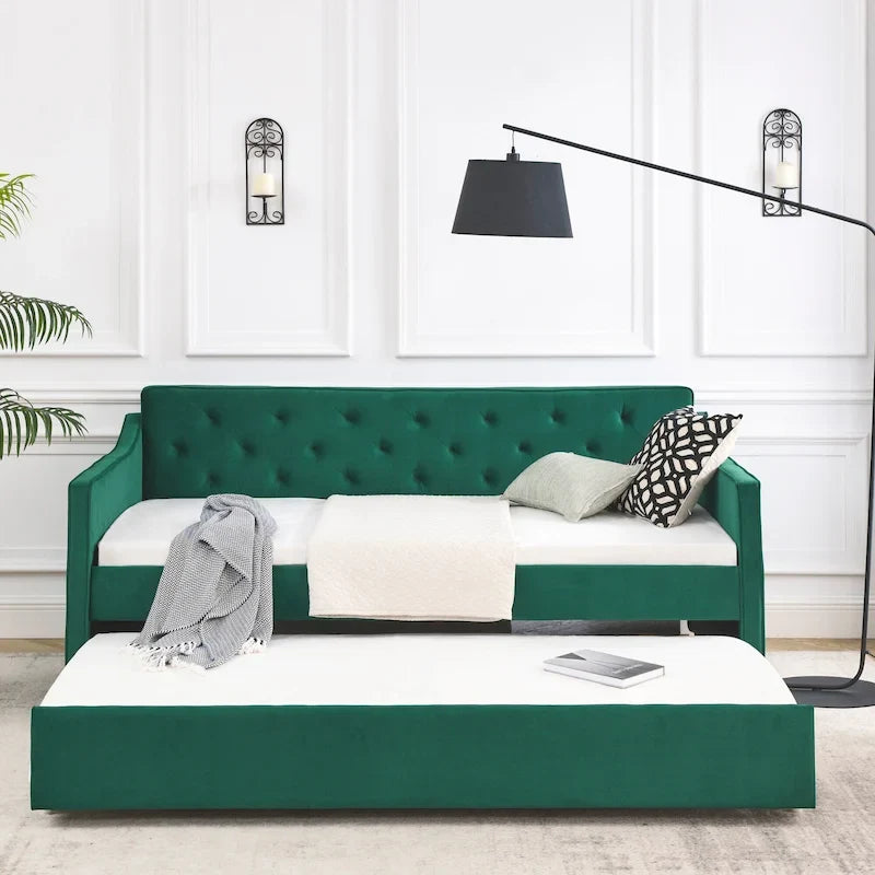 Twin Size Daybed with Twin Size Trundle Upholstered