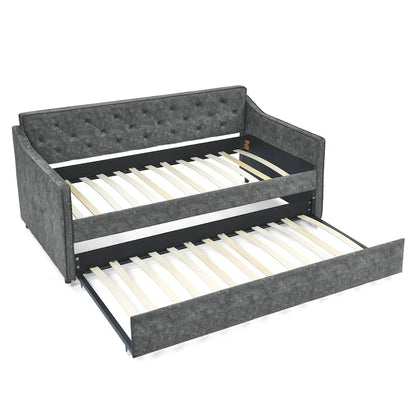 Twin Size Daybed with Twin Size Trundle Upholstered