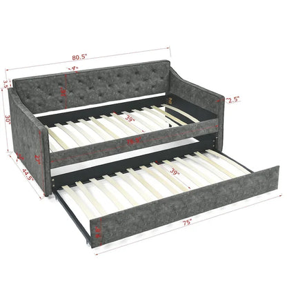 Twin Size Daybed with Twin Size Trundle Upholstered
