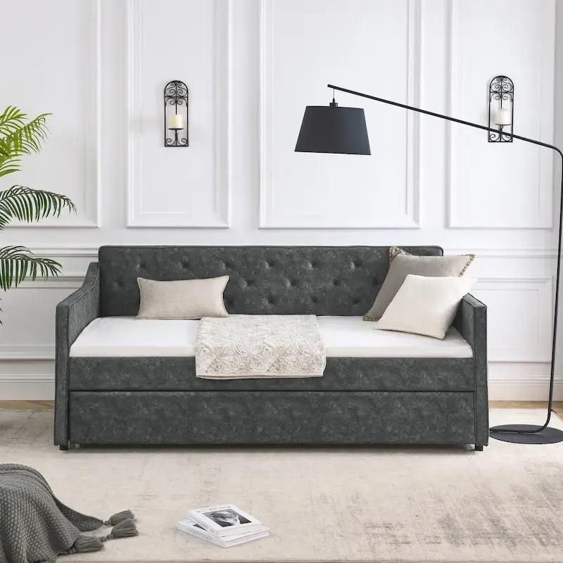 Twin Size Daybed with Twin Size Trundle Upholstered