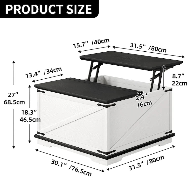 Moasis Farmhouse Lift Top Square Coffee Table with Storage