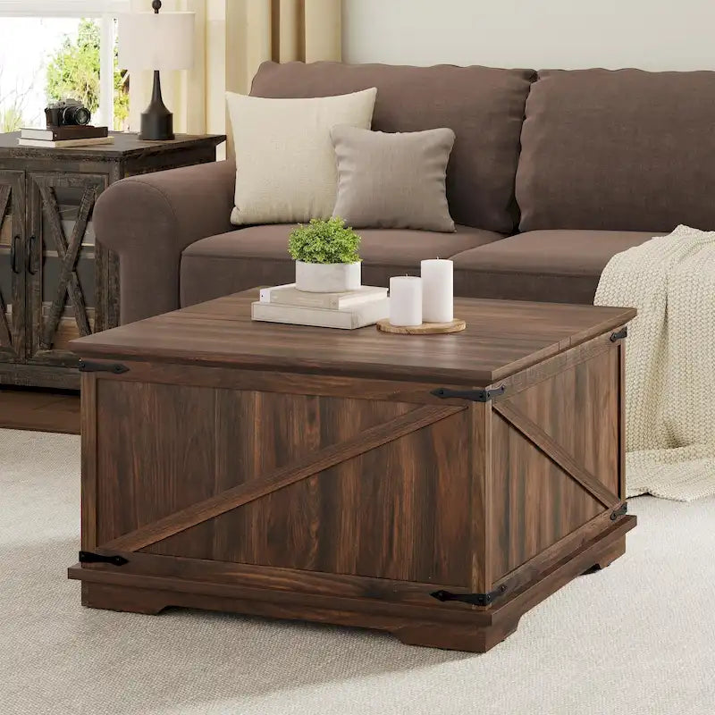 Moasis Farmhouse Lift Top Square Coffee Table with Storage
