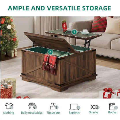 Moasis Farmhouse Lift Top Square Coffee Table with Storage
