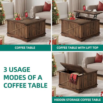 Moasis Farmhouse Lift Top Square Coffee Table with Storage