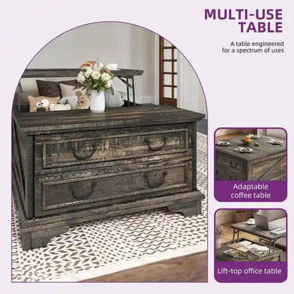 Moasis Farmhouse Lift Top Square Coffee Table with Storage