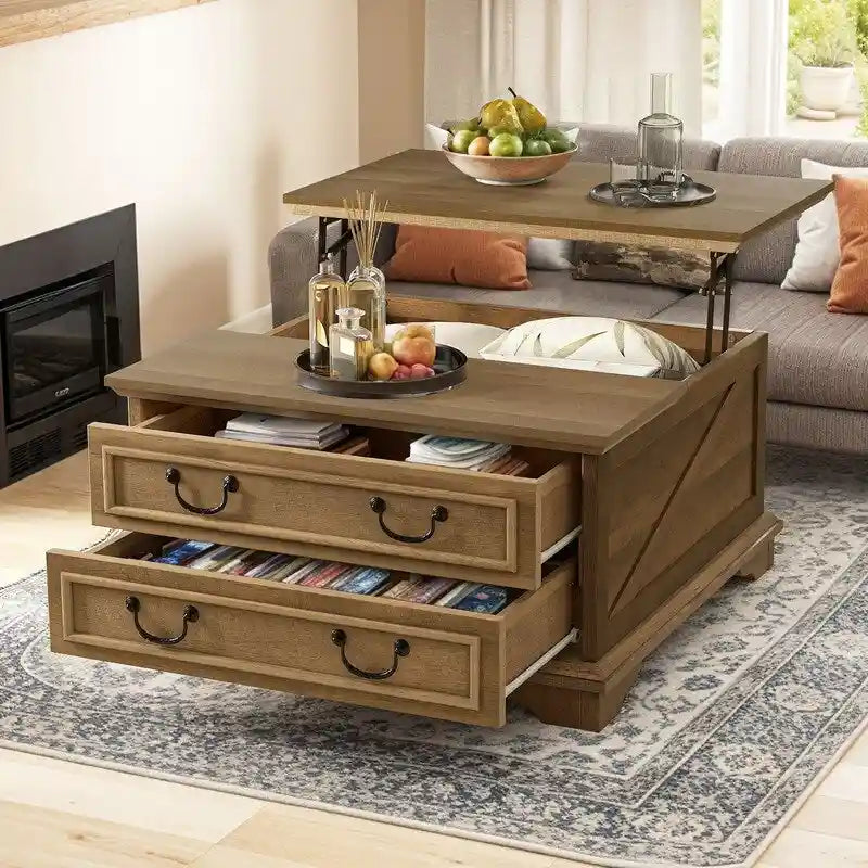 Moasis Farmhouse Lift Top Square Coffee Table with Storage