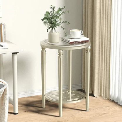 COSIEST Champagne Round Solid Wood Tempered Glass Coffee Table