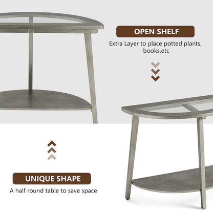 COSIEST Champagne Round Solid Wood Tempered Glass Coffee Table