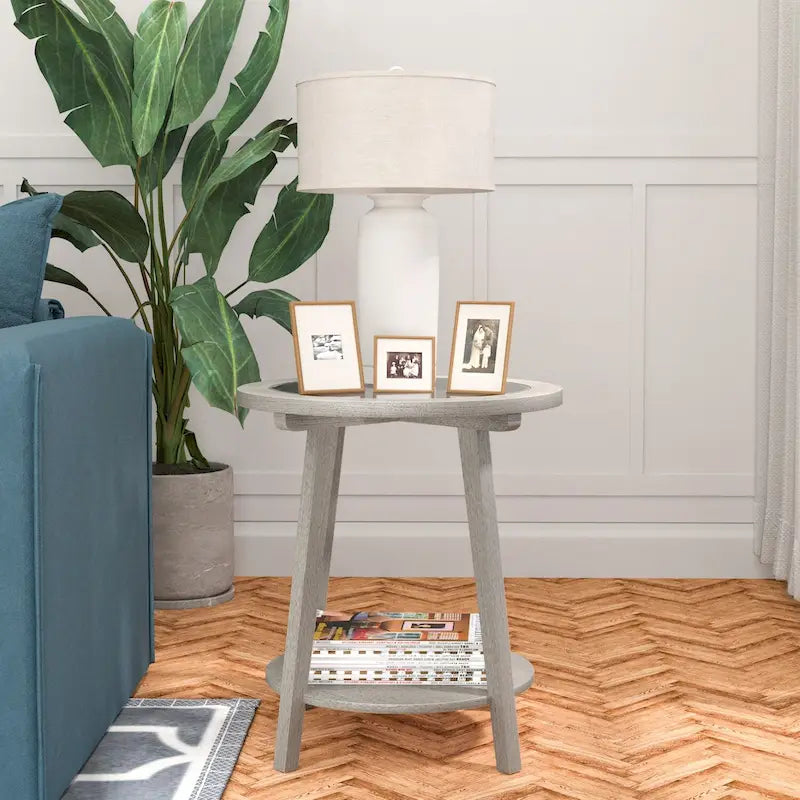 COSIEST Champagne Round Solid Wood Tempered Glass Coffee Table