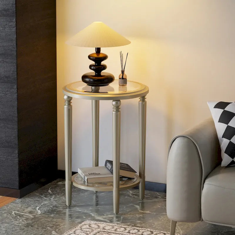 COSIEST Champagne Round Solid Wood Tempered Glass Coffee Table