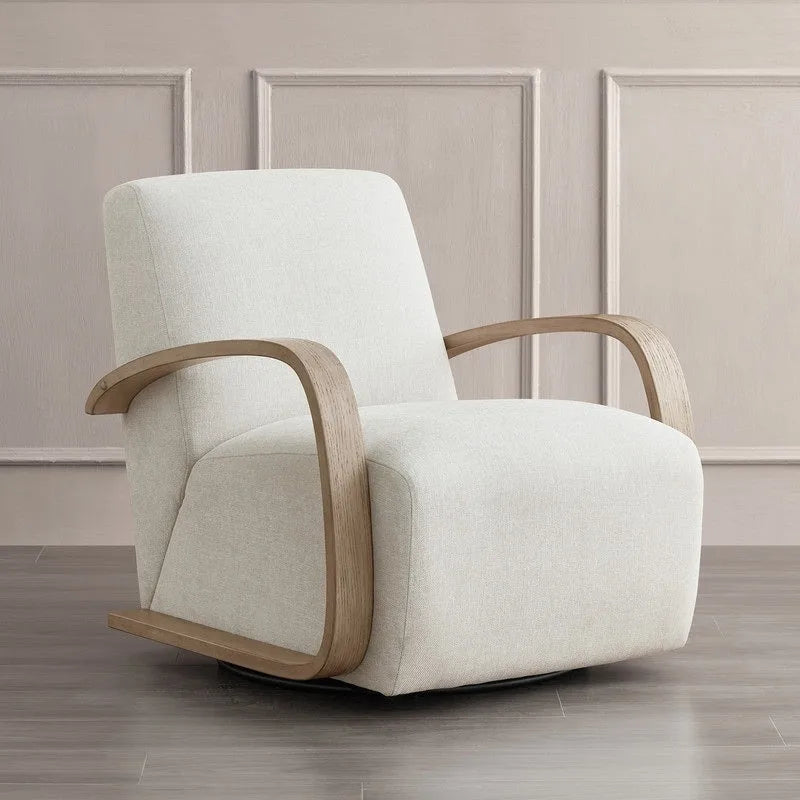 Eli Swivel Accent Chair with U-Shaped Wood Arm