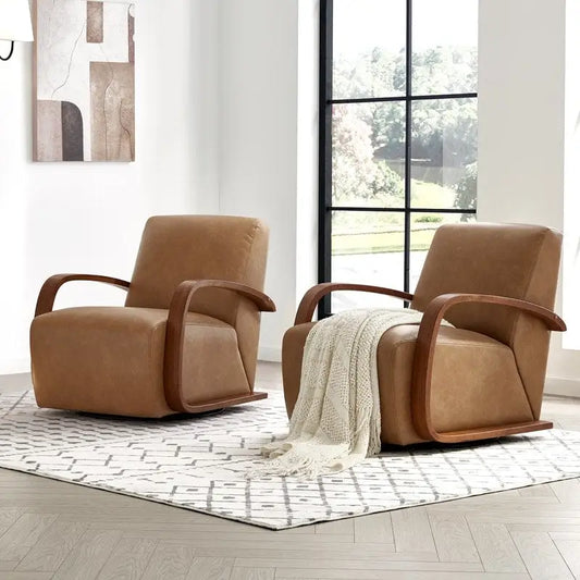 Eli Swivel Accent Chair with U-Shaped Wood Arm
