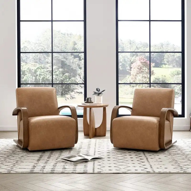Eli Swivel Accent Chair with U-Shaped Wood Arm