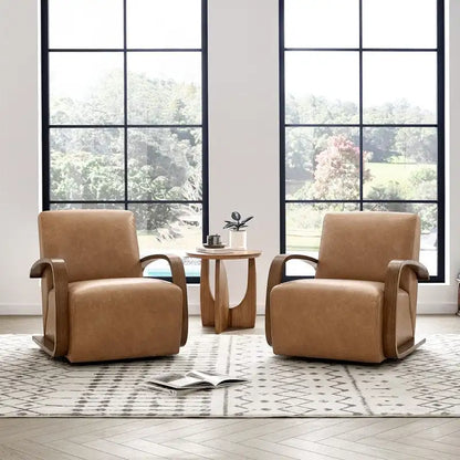 Eli Swivel Accent Chair with U-Shaped Wood Arm