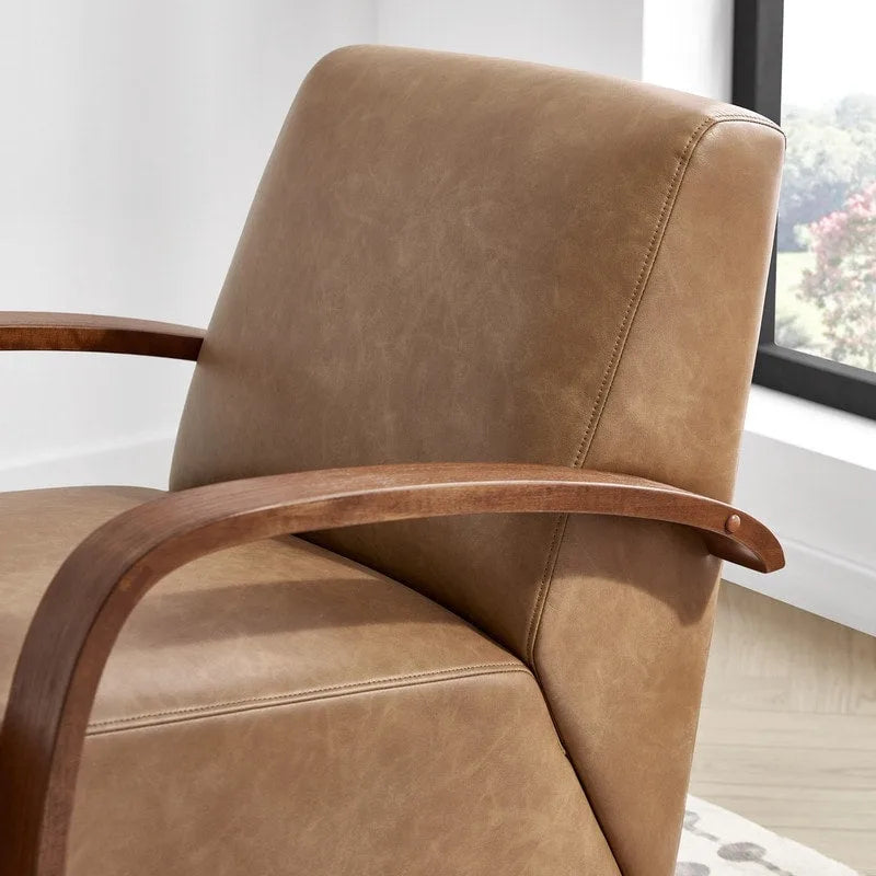 Eli Swivel Accent Chair with U-Shaped Wood Arm