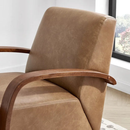 Eli Swivel Accent Chair with U-Shaped Wood Arm