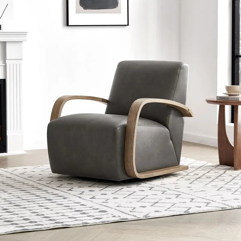 Eli Swivel Accent Chair with U-Shaped Wood Arm