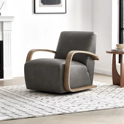 Eli Swivel Accent Chair with U-Shaped Wood Arm