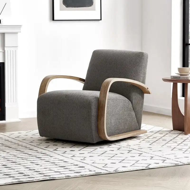 Eli Swivel Accent Chair with U-Shaped Wood Arm