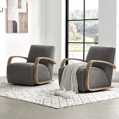 Eli Swivel Accent Chair with U-Shaped Wood Arm