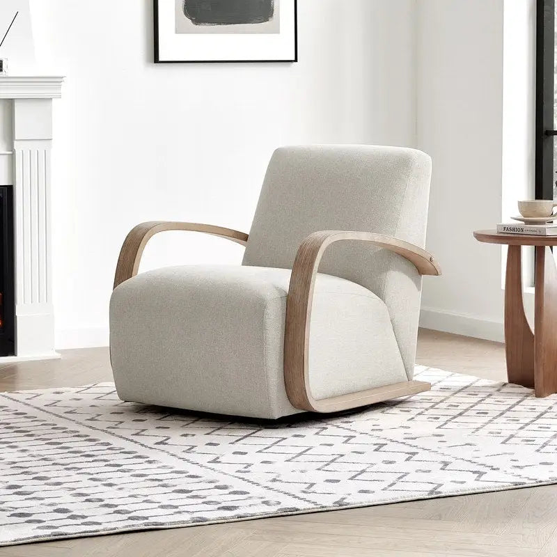Eli Swivel Accent Chair with U-Shaped Wood Arm