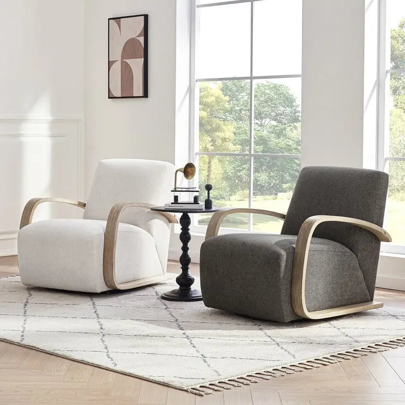 Eli Swivel Accent Chair with U-Shaped Wood Arm