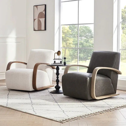 Eli Swivel Accent Chair with U-Shaped Wood Arm