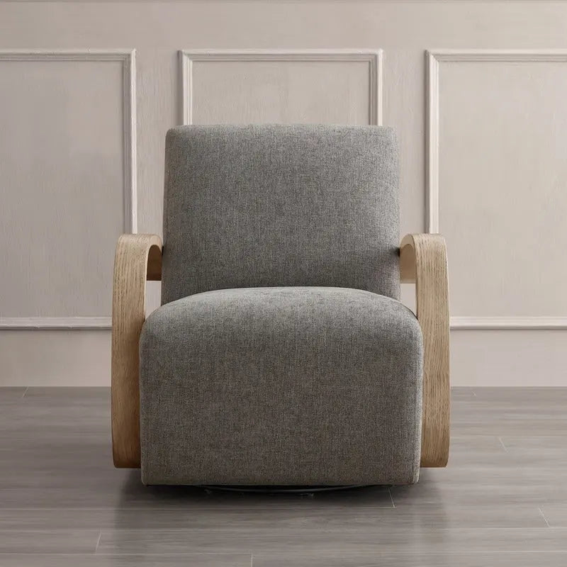 Eli Swivel Accent Chair with U-Shaped Wood Arm