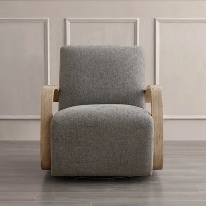 Eli Swivel Accent Chair with U-Shaped Wood Arm