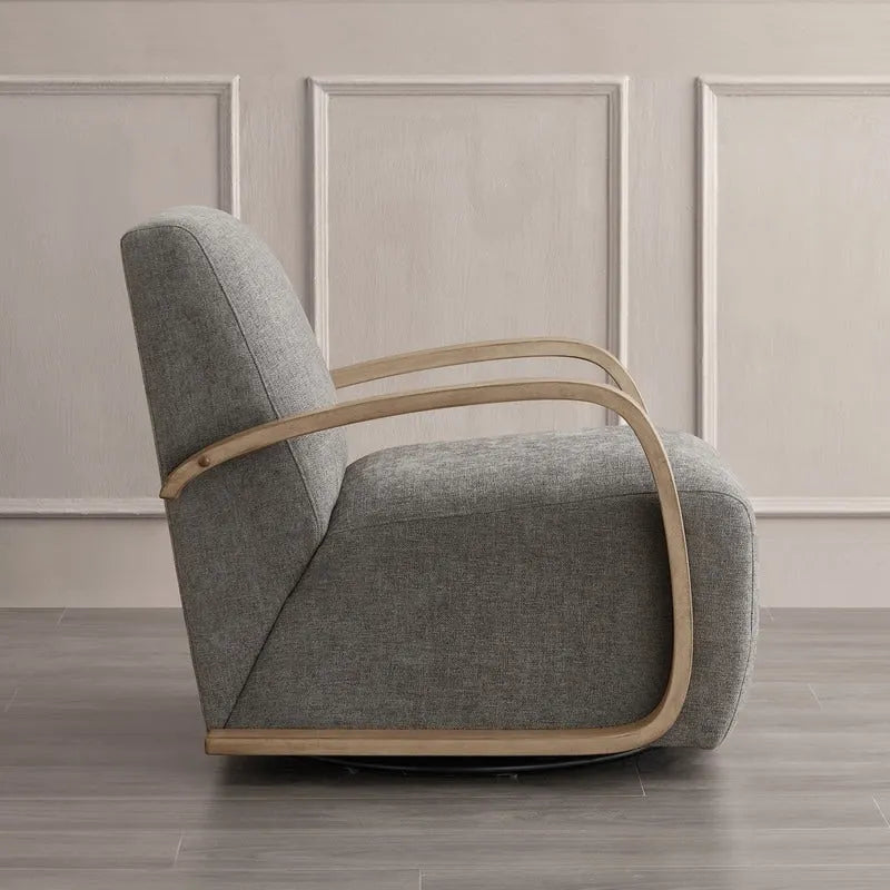 Eli Swivel Accent Chair with U-Shaped Wood Arm