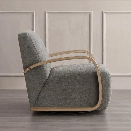 Eli Swivel Accent Chair with U-Shaped Wood Arm