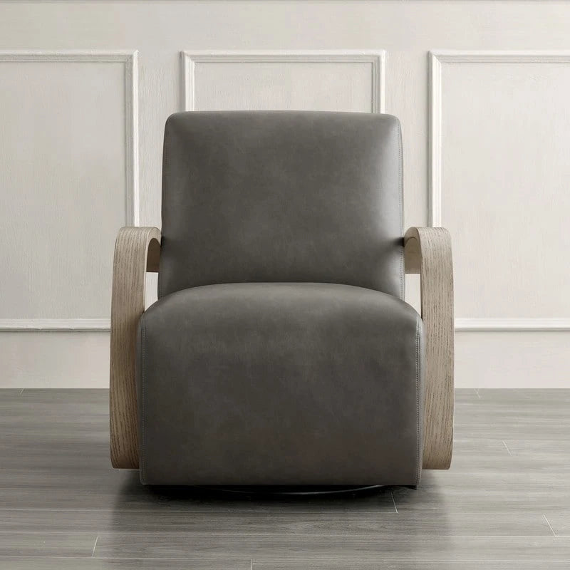 Eli Swivel Accent Chair with U-Shaped Wood Arm