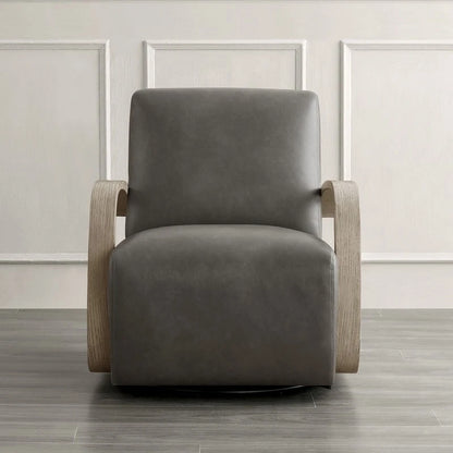 Eli Swivel Accent Chair with U-Shaped Wood Arm
