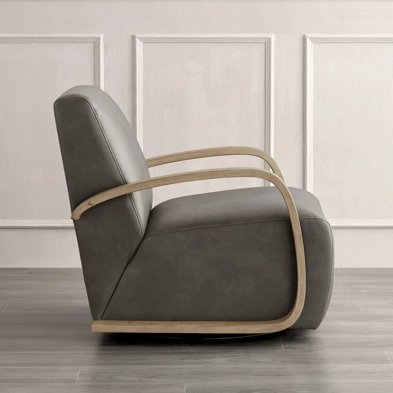Eli Swivel Accent Chair with U-Shaped Wood Arm