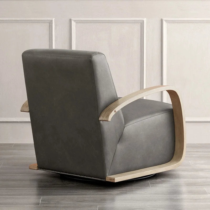 Eli Swivel Accent Chair with U-Shaped Wood Arm