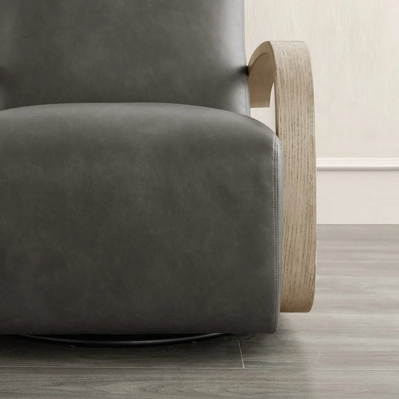 Eli Swivel Accent Chair with U-Shaped Wood Arm