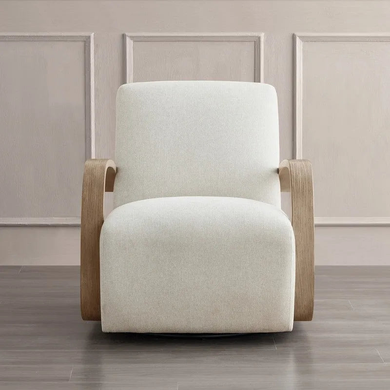 Eli Swivel Accent Chair with U-Shaped Wood Arm