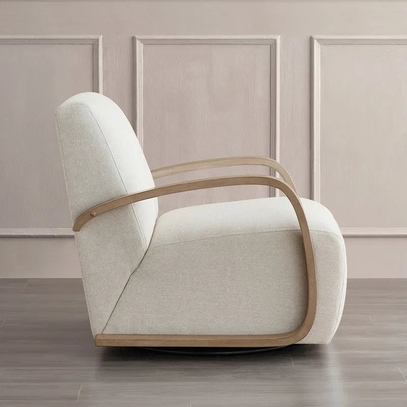 Eli Swivel Accent Chair with U-Shaped Wood Arm
