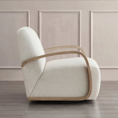 Eli Swivel Accent Chair with U-Shaped Wood Arm