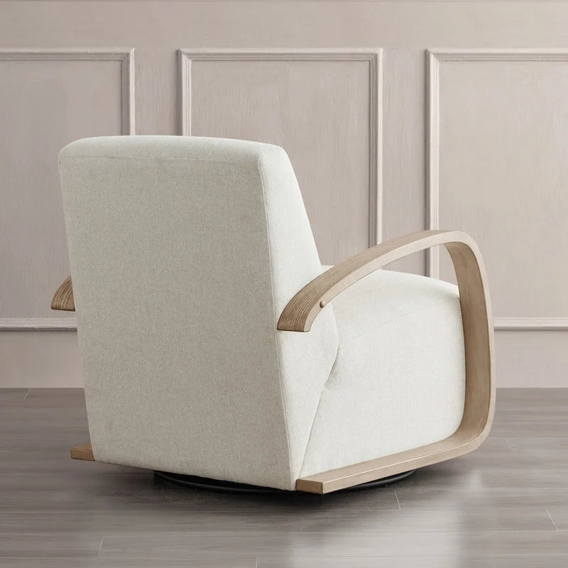 Eli Swivel Accent Chair with U-Shaped Wood Arm