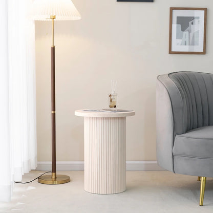 Round Wood End Table Fluted Pedestal Side Table