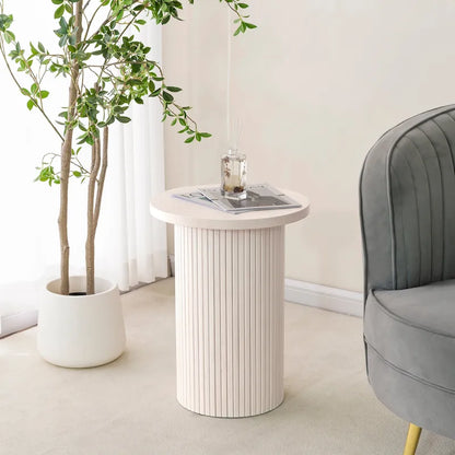 Round Wood End Table Fluted Pedestal Side Table