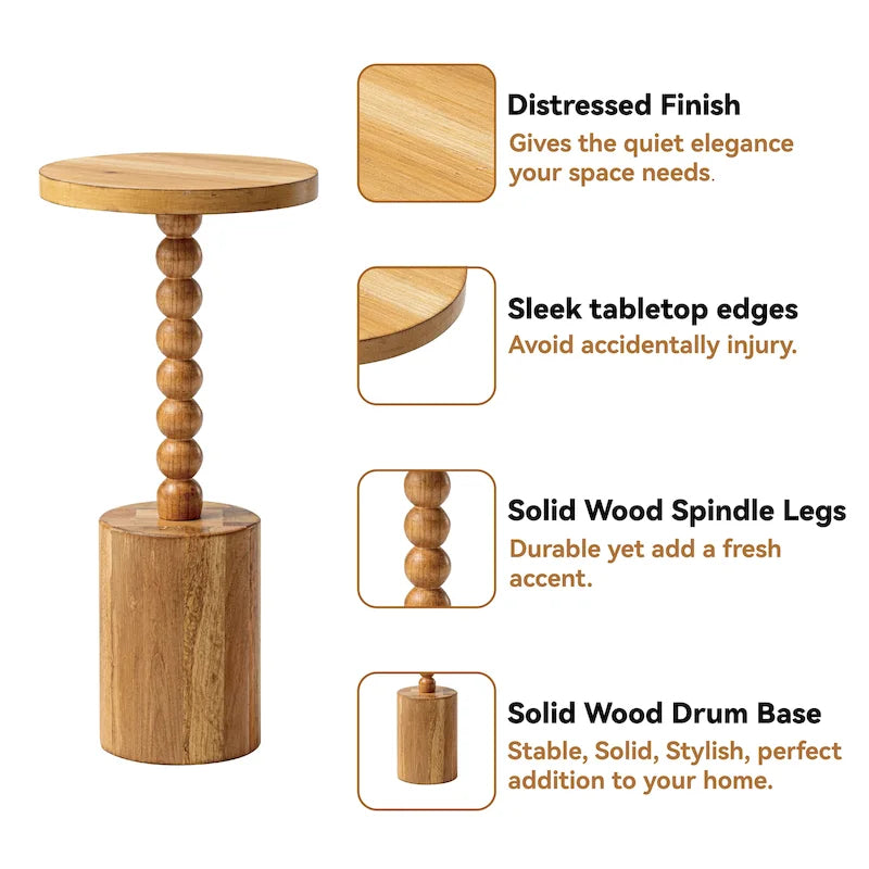 COZAYH Wood Pedestal End table, Modern Drink Table with Base, Round Martini Table for Small Space Living Room, Bedroom