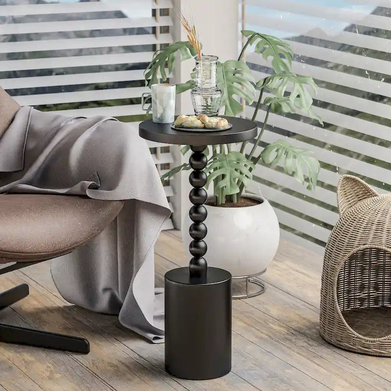 COZAYH Wood Pedestal End table, Modern Drink Table with Base, Round Martini Table for Small Space Living Room, Bedroom