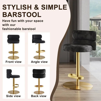 CAROCC Velvet Counter Bar stool with Height Adjustable and Swivel