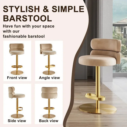 CAROCC Velvet Counter Bar stool with Height Adjustable and Swivel